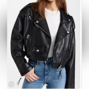 Good American Black Leather Moto Jacket